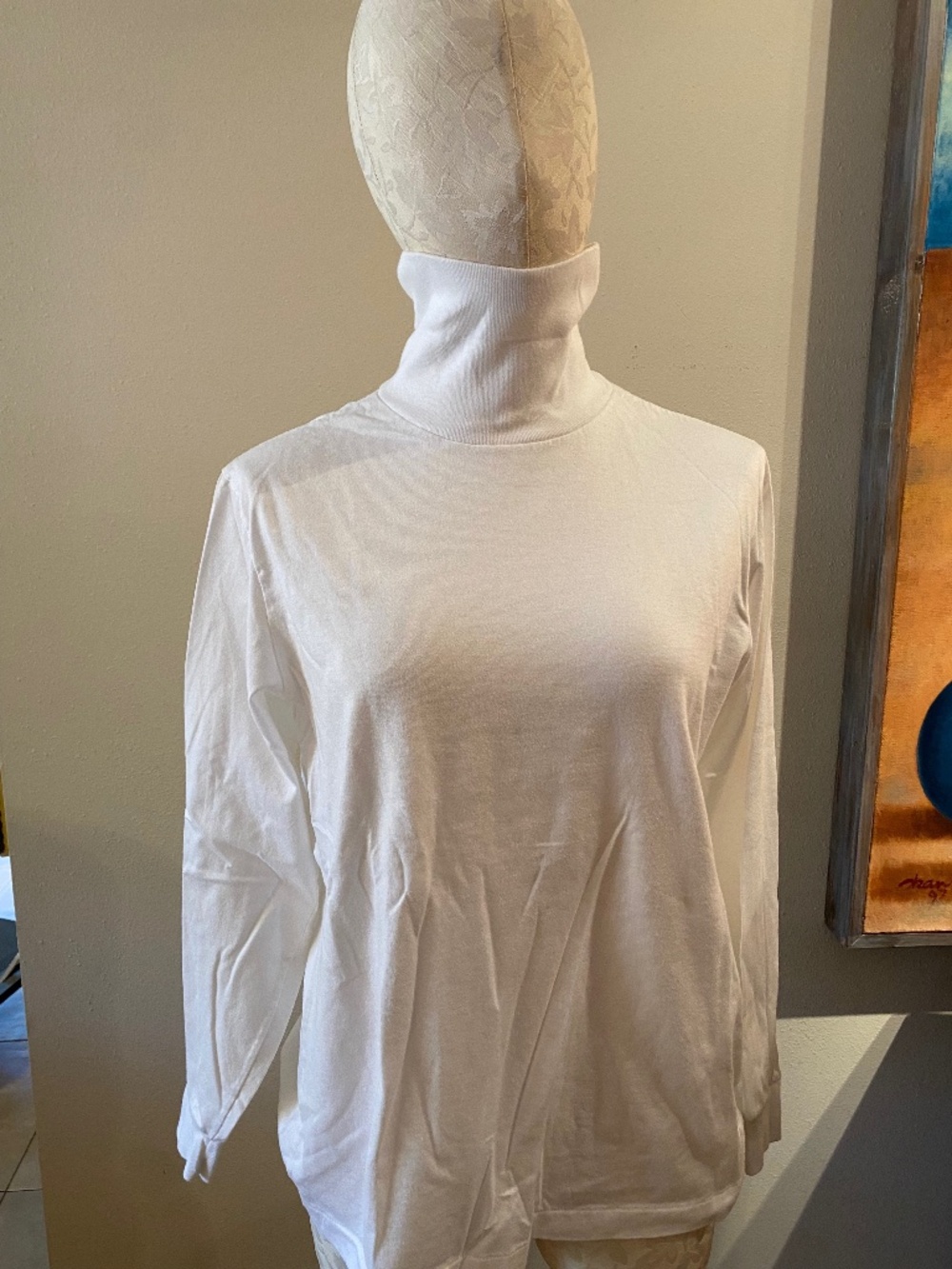 Lands End Ladies White Cotton Pima Lisle Turtleneck, Medium, Regular NWT